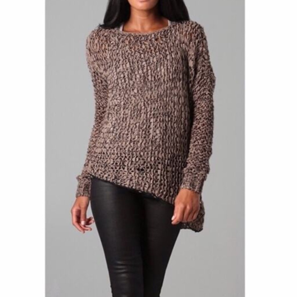Helmut Lang tattered tape taupe asymmetrical alpaca wool blend sweater open knit - Picture 12 of 12